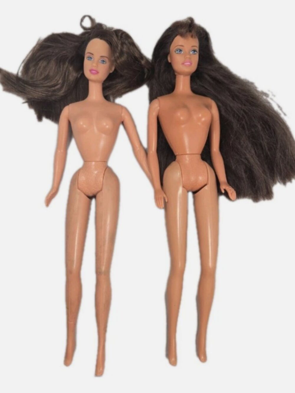 LOT 2 Barbie Dolls Brunette Brown Hair 1966 Body 1990 Head Bangs Mattel Toy